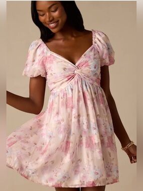 Lulus Fresh Florals Cream Floral Print Puff Sleeve Mini Dress s